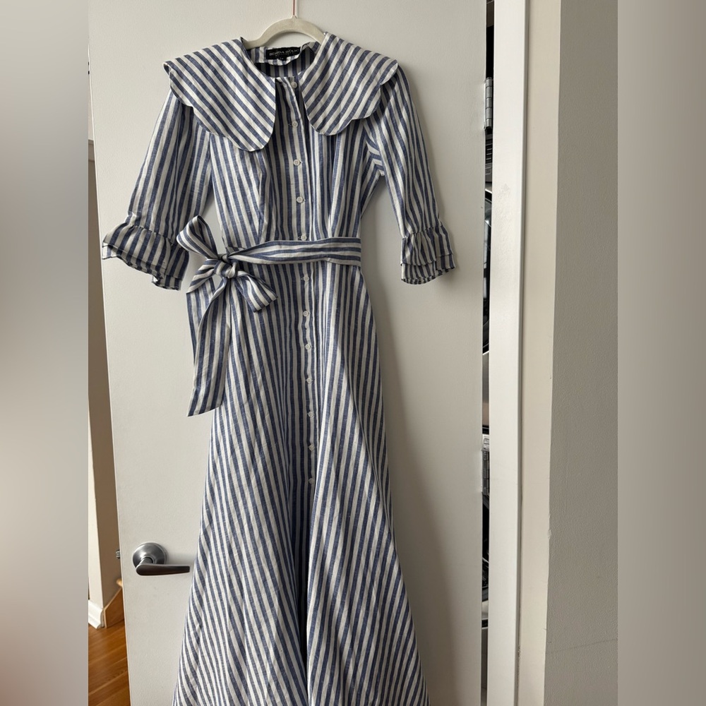 Behida Dolic Linen Provençal Striped Blue and White Dress - Brand New